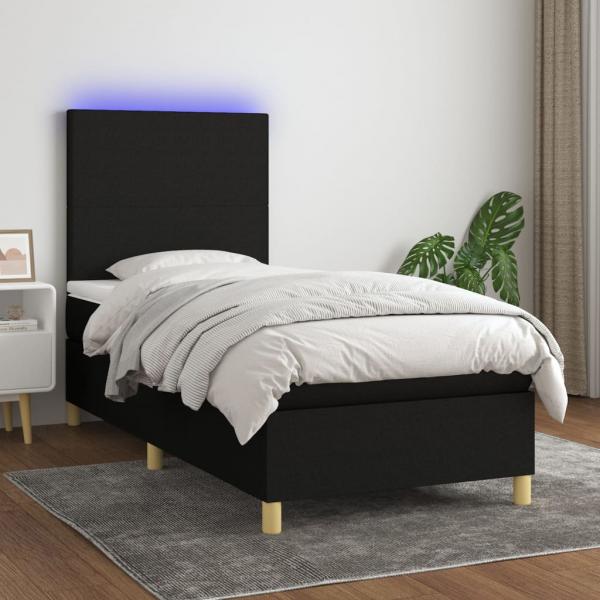 ARDEBO.de - Boxspringbett mit Matratze & LED Schwarz 80x200 cm Stoff