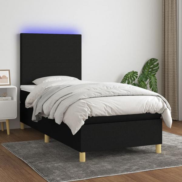 ARDEBO.de - Boxspringbett mit Matratze & LED Schwarz 90x190 cm Stoff