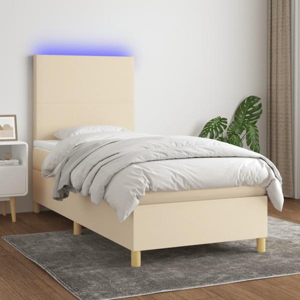 ARDEBO.de - Boxspringbett mit Matratze & LED Creme 90x190 cm Stoff