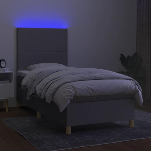 Boxspringbett mit Matratze & LED Hellgrau 100x200 cm Stoff