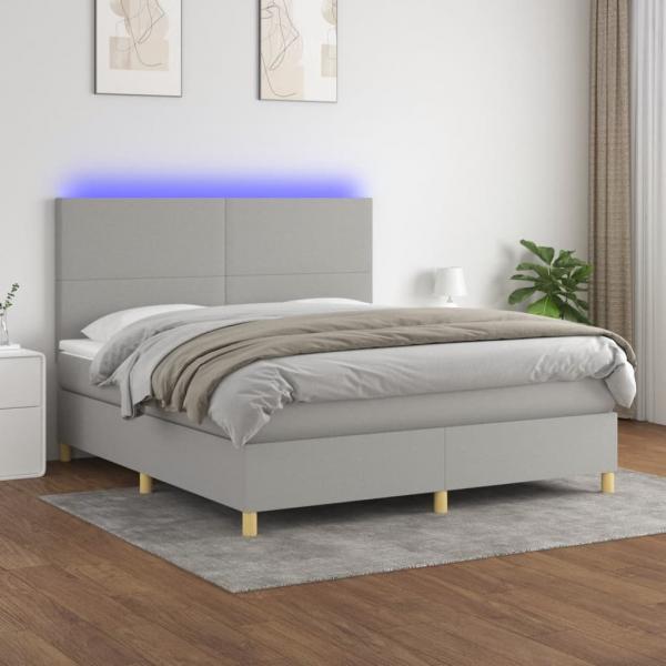 ARDEBO.de - Boxspringbett mit Matratze & LED Hellgrau 180x200 cm Stoff