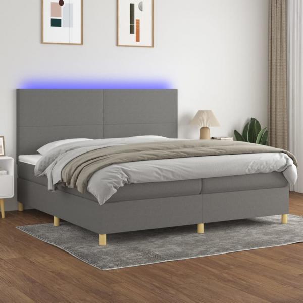 ARDEBO.de - Boxspringbett mit Matratze & LED Dunkelgrau 200x200 cm Stoff