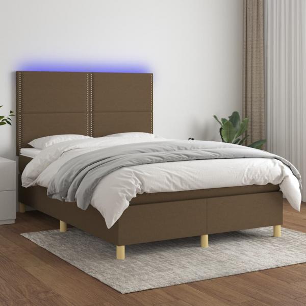 ARDEBO.de - Boxspringbett mit Matratze & LED Dunkelbraun 140x190 cm Stoff