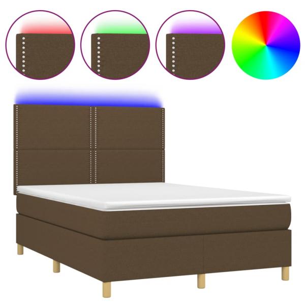 Boxspringbett mit Matratze & LED Dunkelbraun 140x190 cm Stoff