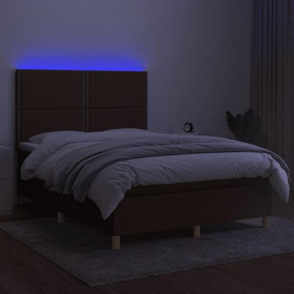 Boxspringbett mit Matratze & LED Dunkelbraun 140x190 cm Stoff