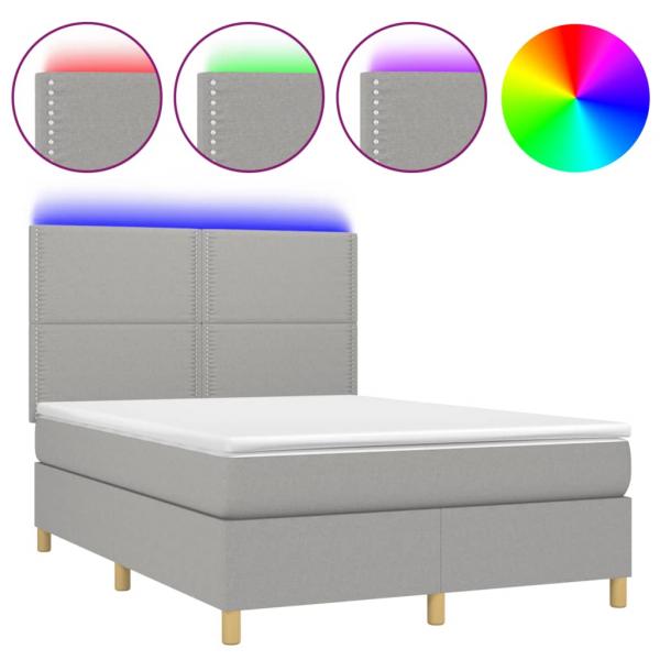 Boxspringbett mit Matratze & LED Hellgrau 140x200 cm Stoff