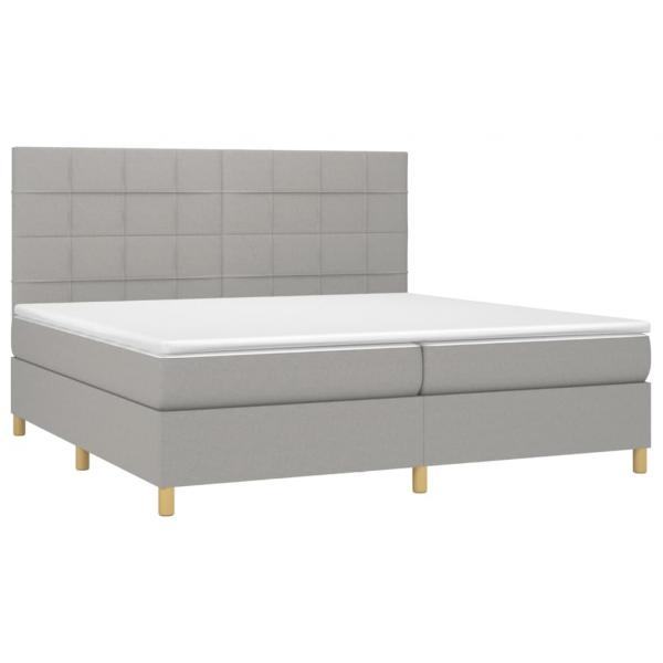 Boxspringbett mit Matratze & LED Hellgrau 200x200 cm Stoff