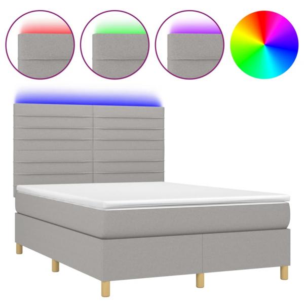 Boxspringbett mit Matratze & LED Hellgrau 140x200 cm Stoff