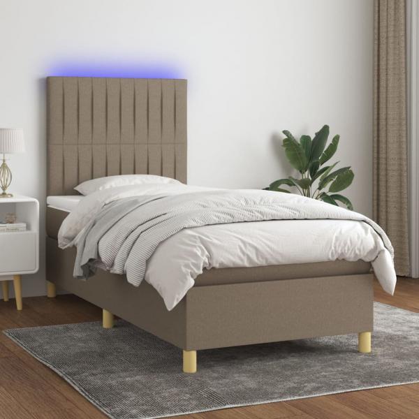 ARDEBO.de - Boxspringbett mit Matratze & LED Taupe 90x200 cm Stoff