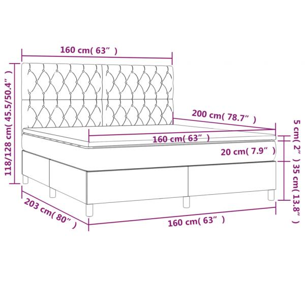 Boxspringbett mit Matratze & LED Hellgrau 160x200 cm Stoff