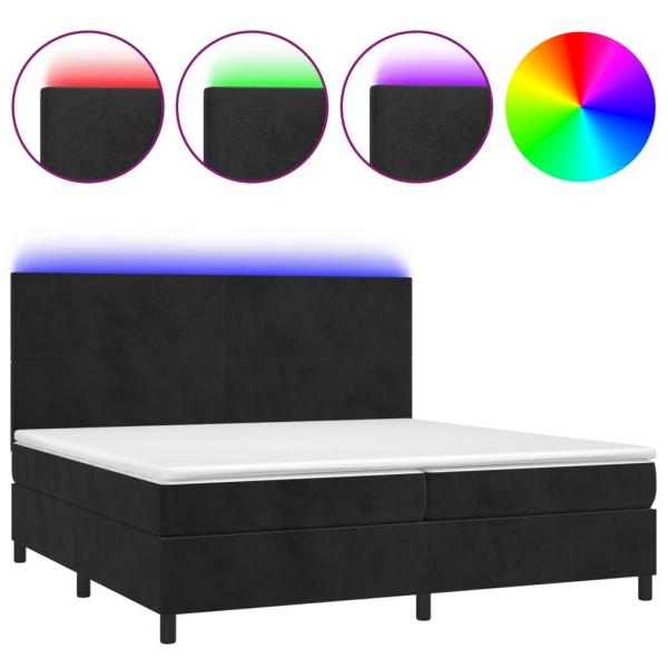 Boxspringbett mit Matratze & LED Schwarz 200x200 cm Samt