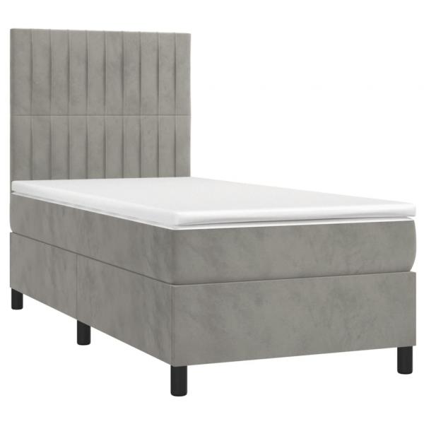 Boxspringbett mit Matratze & LED Hellgrau 90x190 cm Samt