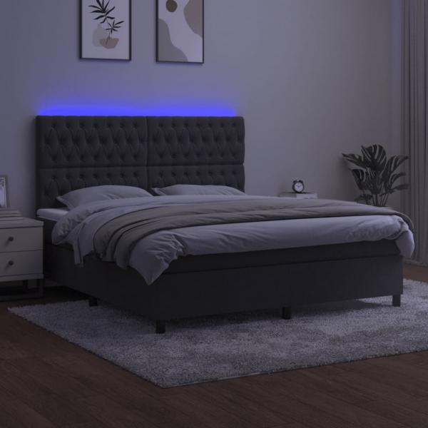 Boxspringbett mit Matratze & LED Dunkelgrau 160x200 cm Samt