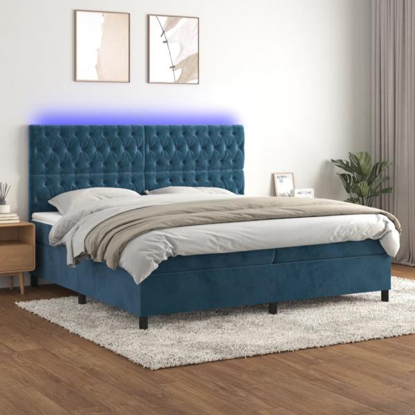 ARDEBO.de - Boxspringbett mit Matratze & LED Dunkelblau 200x200 cm Samt