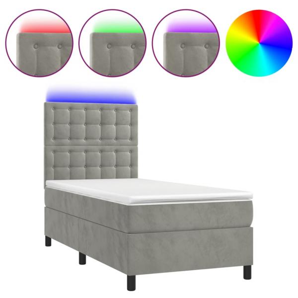 Boxspringbett mit Matratze & LED Hellgrau 100x200 cm Samt