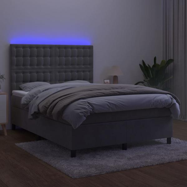 Boxspringbett mit Matratze & LED Hellgrau 140x190 cm Samt