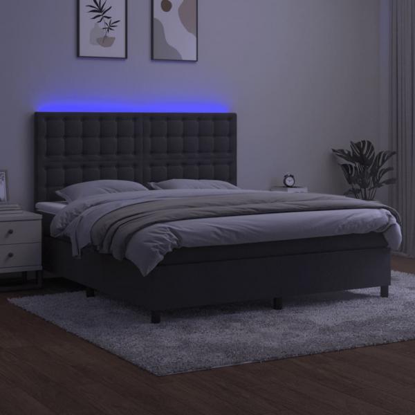 Boxspringbett mit Matratze & LED Dunkelgrau 160x200 cm Samt