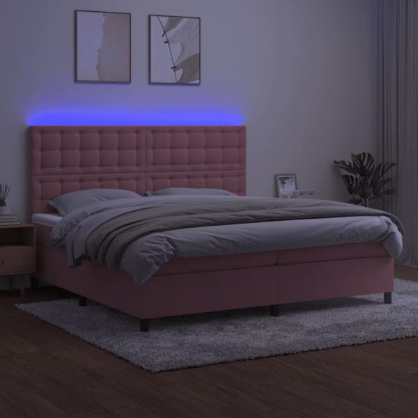 Boxspringbett mit Matratze & LED Rosa 200x200 cm Samt