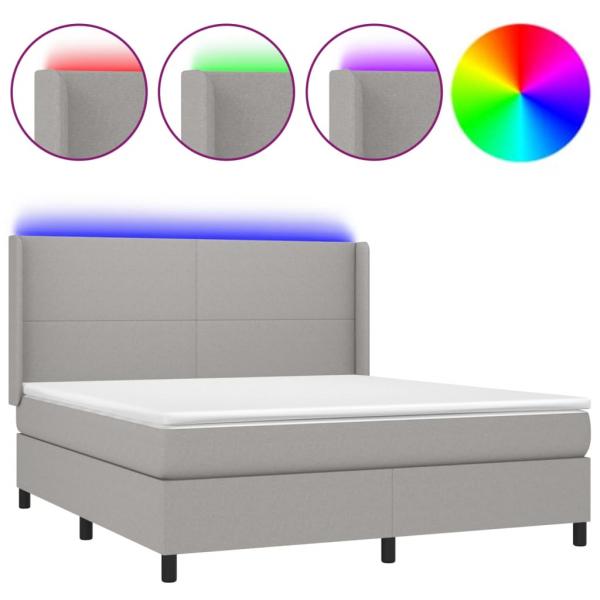 Boxspringbett mit Matratze & LED Hellgrau 180x200 cm Stoff