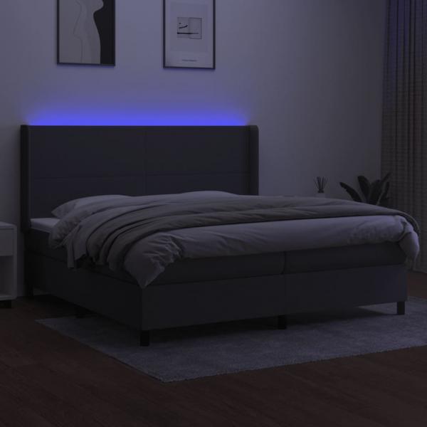 Boxspringbett mit Matratze & LED Dunkelgrau 200x200 cm Stoff