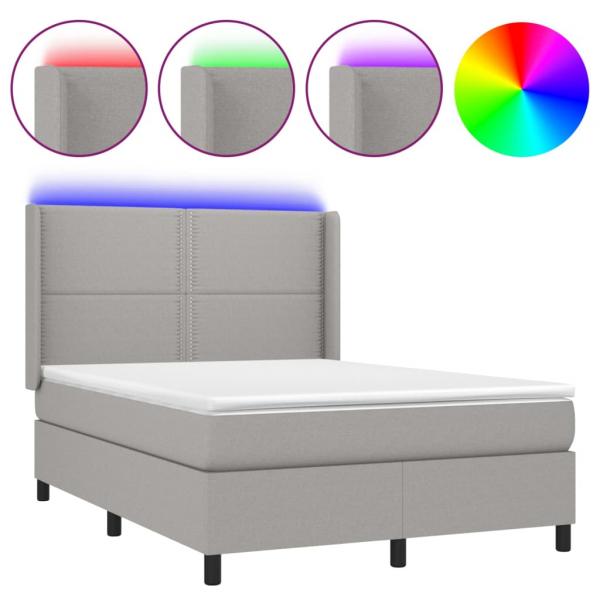 Boxspringbett mit Matratze & LED Hellgrau 140x190 cm Stoff