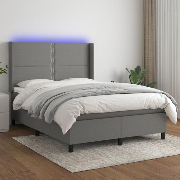 ARDEBO.de - Boxspringbett mit Matratze & LED Dunkelgrau 140x200 cm Stoff