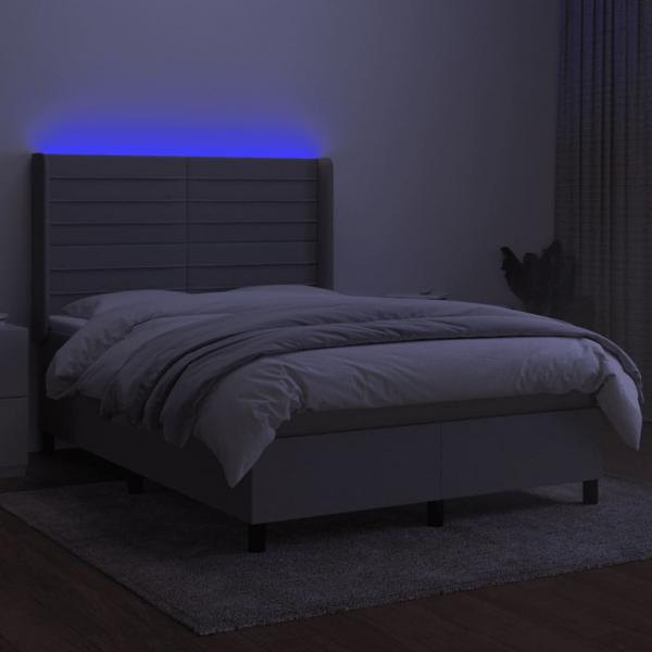 Boxspringbett mit Matratze & LED Hellgrau 140x190 cm Stoff