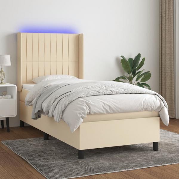 ARDEBO.de - Boxspringbett mit Matratze & LED Creme 90x200 cm Stoff