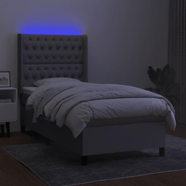 Boxspringbett mit Matratze & LED Hellgrau 80x200 cm Stoff