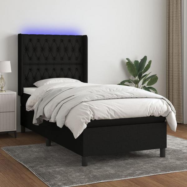 ARDEBO.de - Boxspringbett mit Matratze & LED Schwarz 100x200 cm Stoff