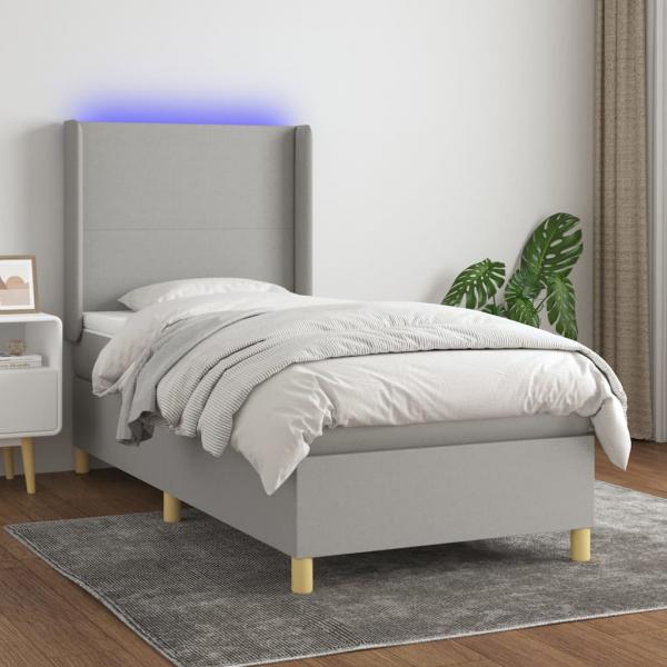 ARDEBO.de - Boxspringbett mit Matratze & LED Hellgrau 80x200 cm Stoff