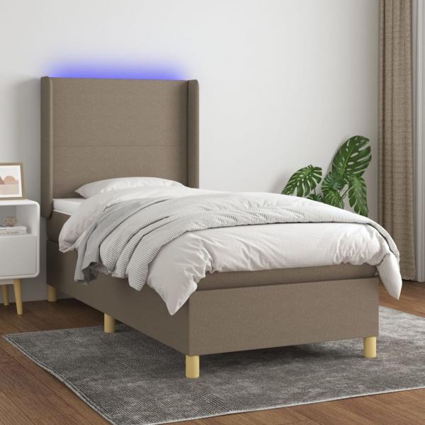 ARDEBO.de - Boxspringbett mit Matratze & LED Taupe 90x200 cm Stoff