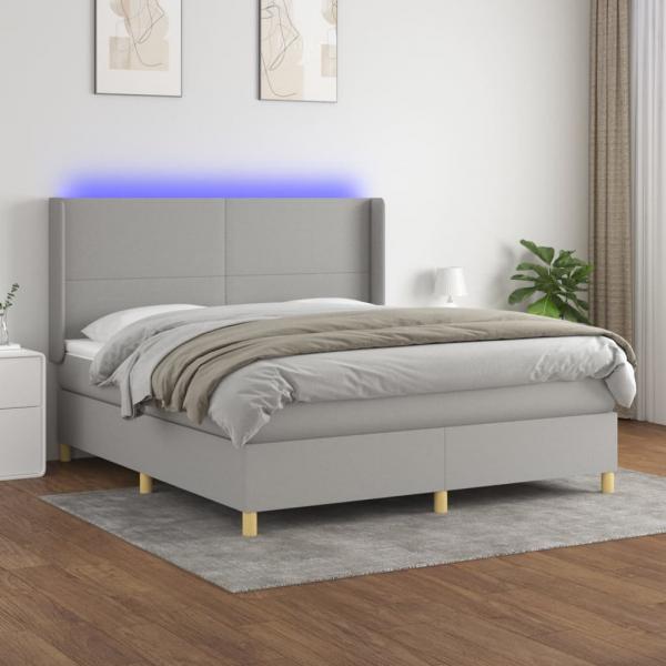 ARDEBO.de - Boxspringbett mit Matratze & LED Hellgrau 160x200 cm Stoff