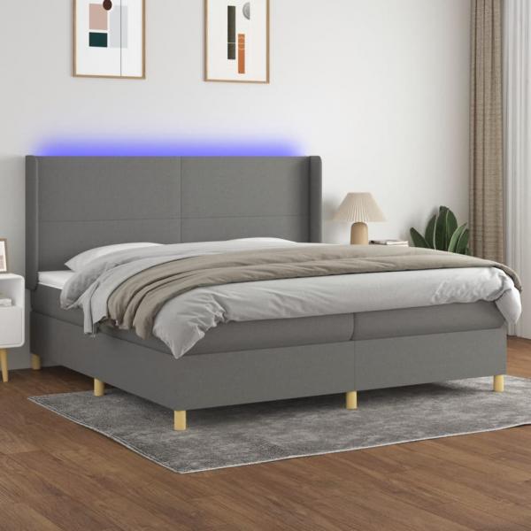 ARDEBO.de - Boxspringbett mit Matratze & LED Dunkelgrau 200x200 cm Stoff