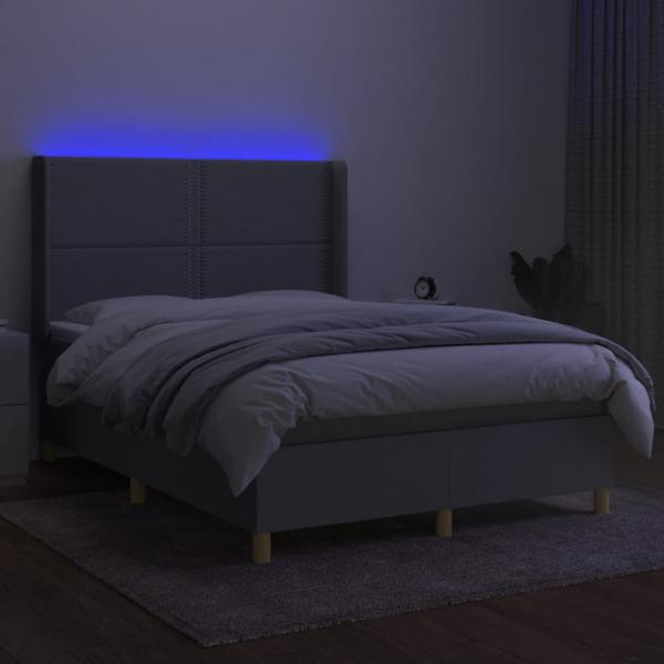 Boxspringbett mit Matratze & LED Hellgrau 140x190 cm Stoff