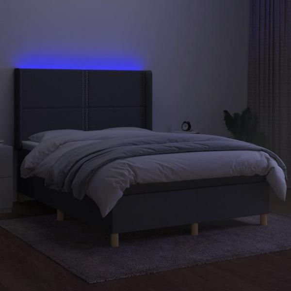 Boxspringbett mit Matratze & LED Dunkelgrau 140x200 cm Stoff