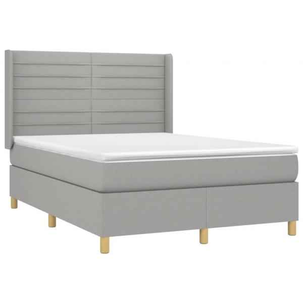 Boxspringbett mit Matratze & LED Hellgrau 140x190 cm Stoff