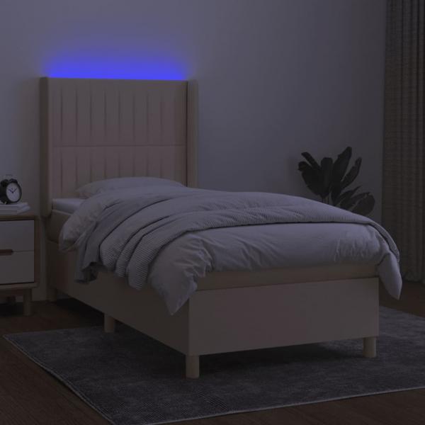 Boxspringbett mit Matratze & LED Creme 90x190 cm Stoff