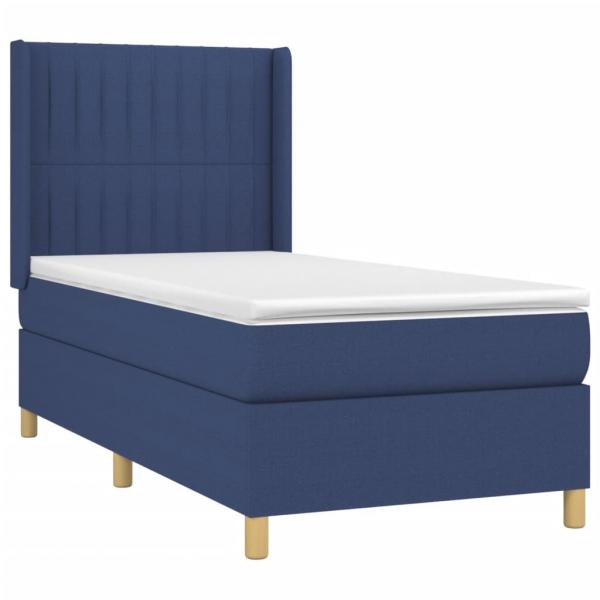 Boxspringbett mit Matratze & LED Blau 90x190 cm Stoff