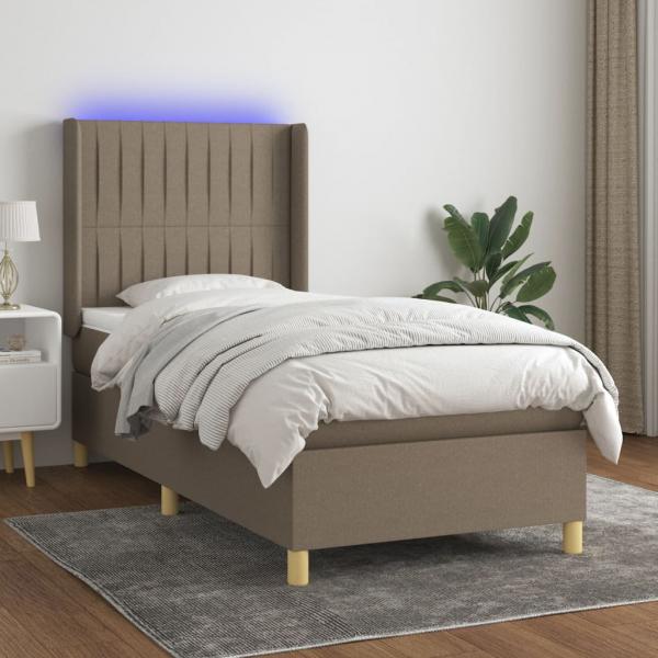 ARDEBO.de - Boxspringbett mit Matratze & LED Taupe 90x200 cm Stoff