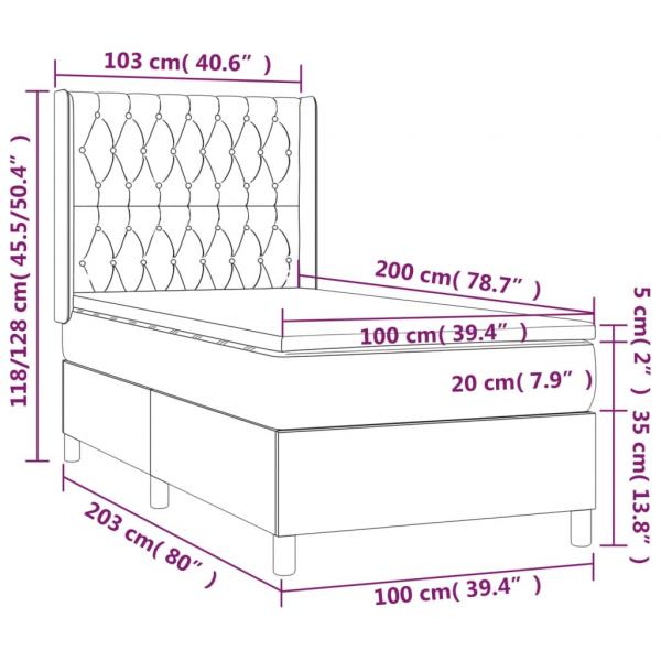 Boxspringbett mit Matratze & LED Dunkelgrau 100x200 cm Stoff