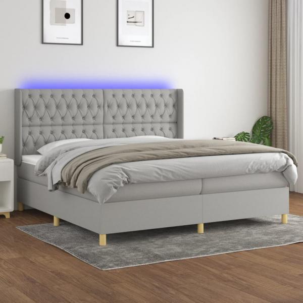 ARDEBO.de - Boxspringbett mit Matratze & LED Hellgrau 200x200 cm Stoff