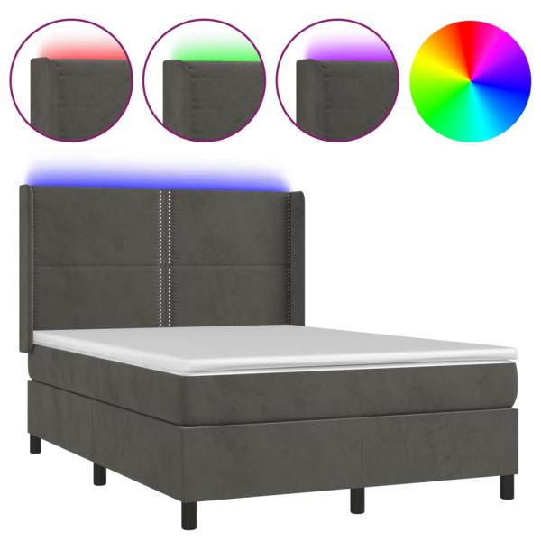 Boxspringbett mit Matratze & LED Dunkelgrau 140x200 cm Samt