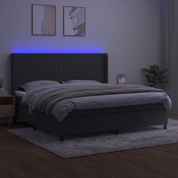 Boxspringbett mit Matratze & LED Dunkelgrau 200x200 cm Samt