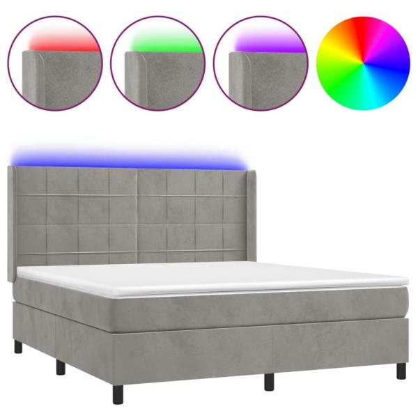 Boxspringbett mit Matratze & LED Hellgrau 180x200 cm Samt