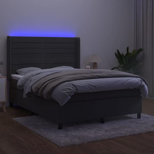 Boxspringbett mit Matratze & LED Dunkelgrau 140x200 cm Samt