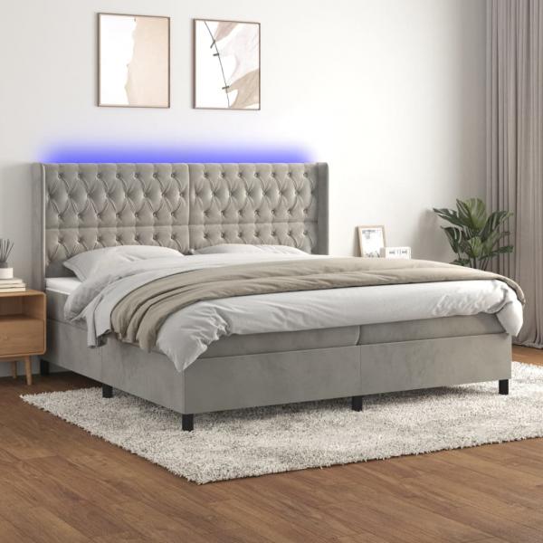 ARDEBO.de - Boxspringbett mit Matratze & LED Hellgrau 200x200 cm Samt