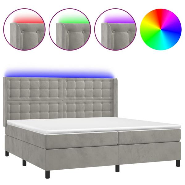 Boxspringbett mit Matratze & LED Hellgrau 200x200 cm Samt