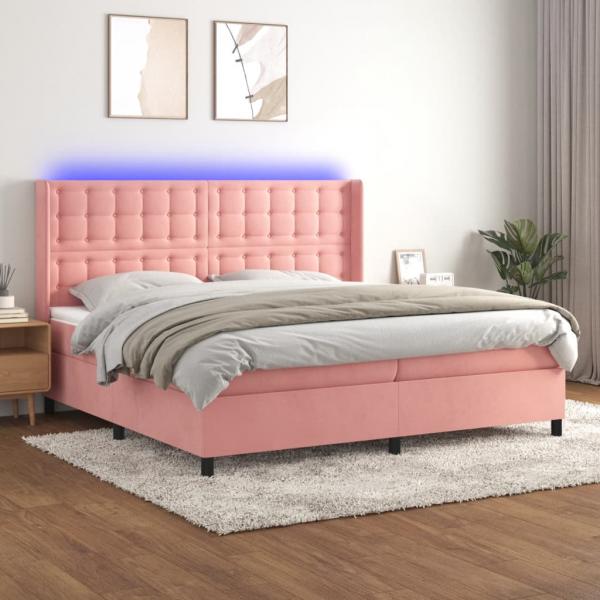 ARDEBO.de - Boxspringbett mit Matratze & LED Rosa 200x200 cm Samt