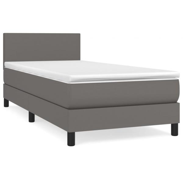 Boxspringbett mit Matratze Grau 80x200 cm Kunstleder